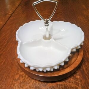 Fenton Hobnail Milk Glass Divided Candy/ Condiment Dish